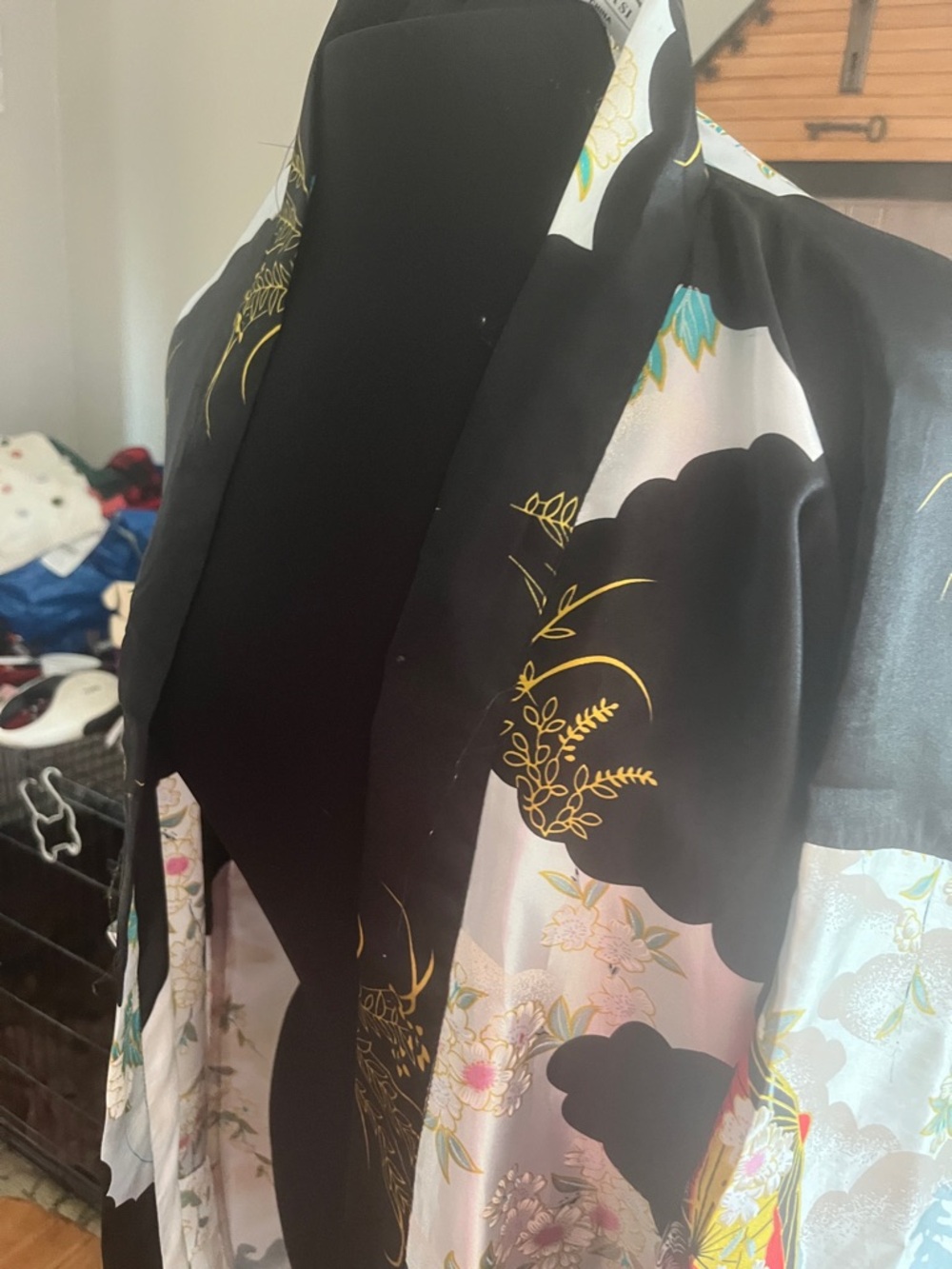 Black & White Floral Long Kimono-Style Cape Jacket